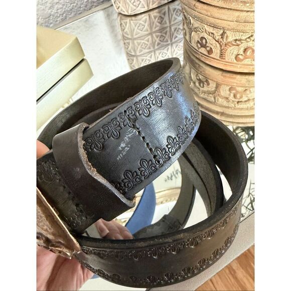 Töpfer Leather Belt with Ornate Jewel Buckle – Deep Dark Green Size 85 main image 10